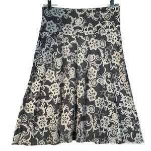 ASHLEY BLUE Womens A Line Midi Skirt Black White Floral Lace Overlay‎ Size L